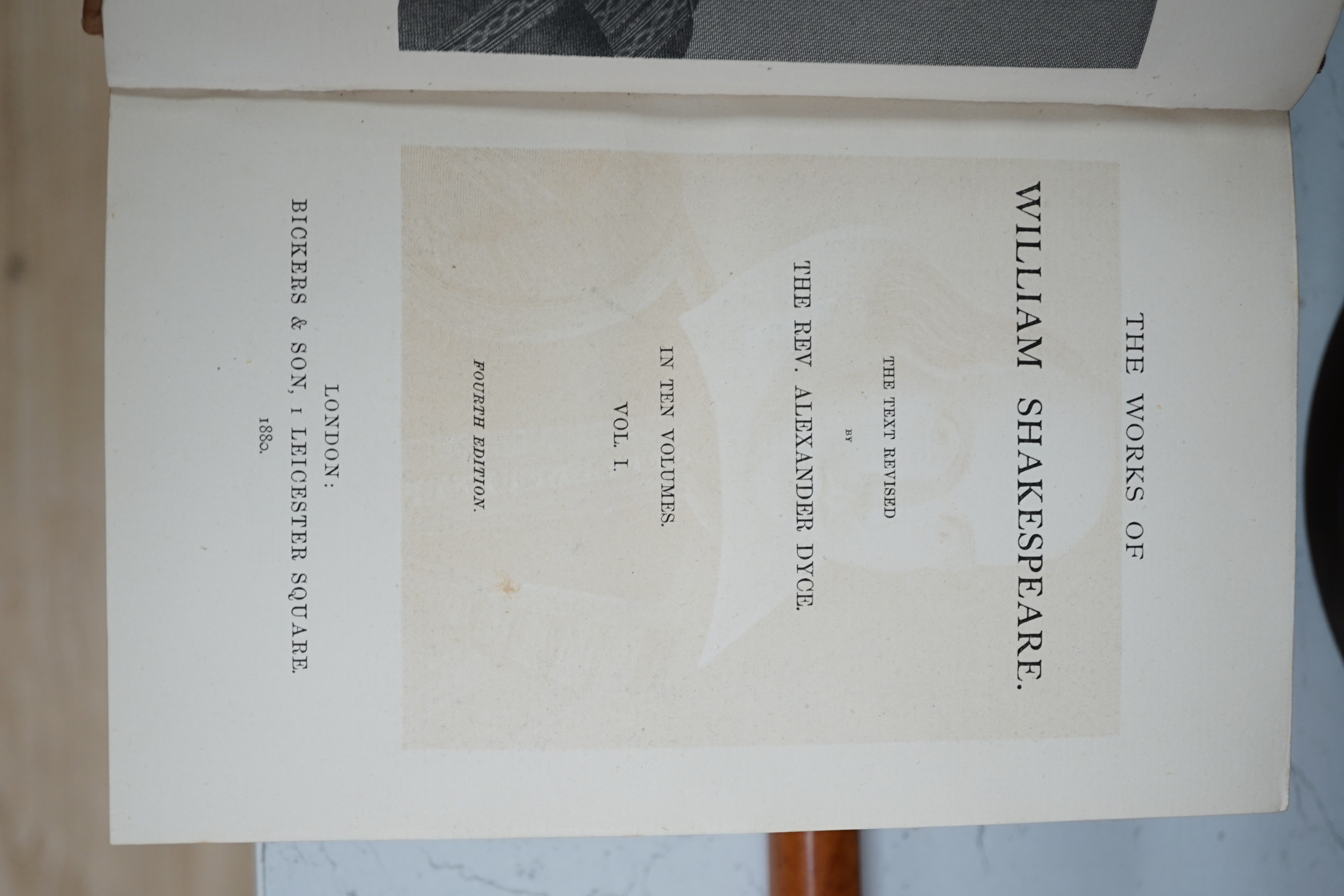 Works of Shakespeare, 10 volumes, leather bound, 22cms high